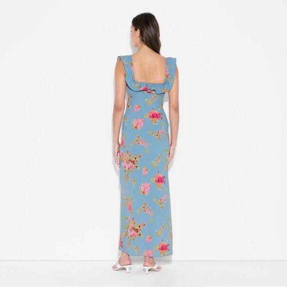 1) Wild Fable Flounce Sleeve Maxi Empire Waist Dress Blue Floral Size small - Picture 2 of 8